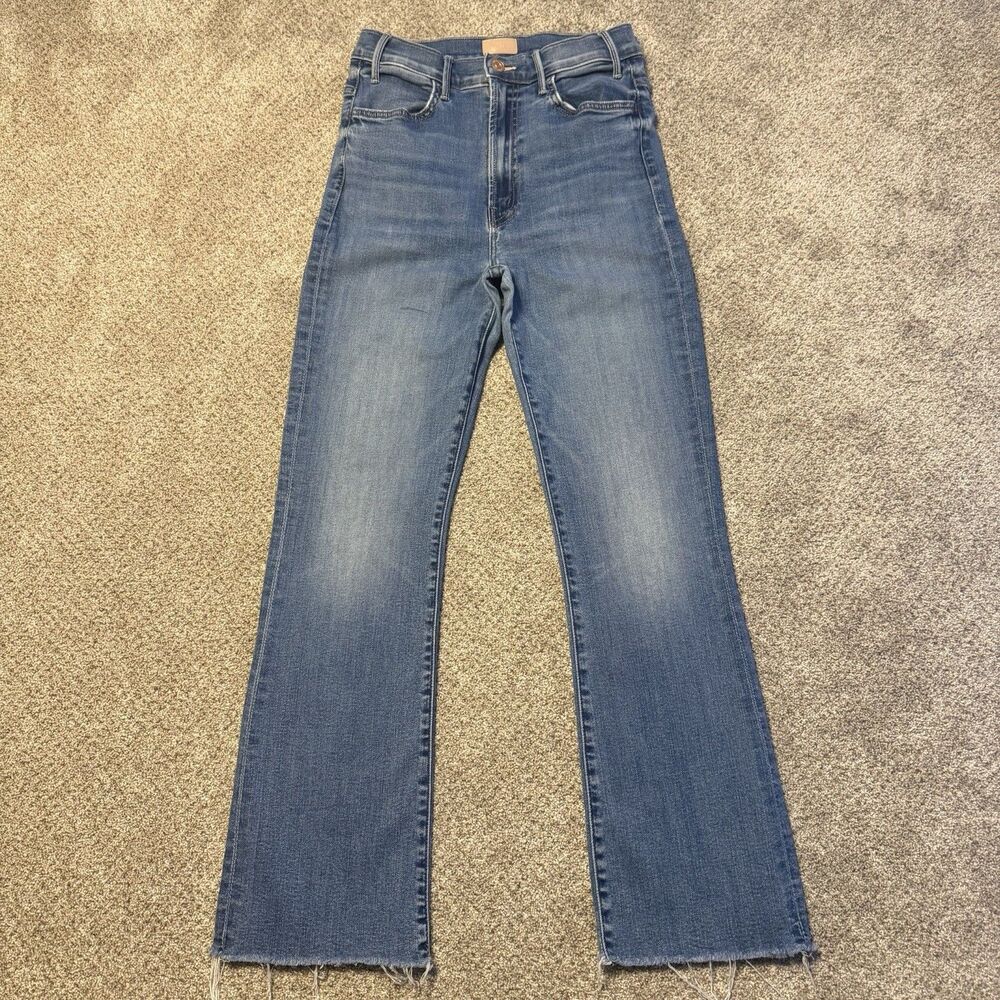 MOTHER Denim The Hustler Ankle Fray Jeans Size 28 Blue High Rise Crop Flare